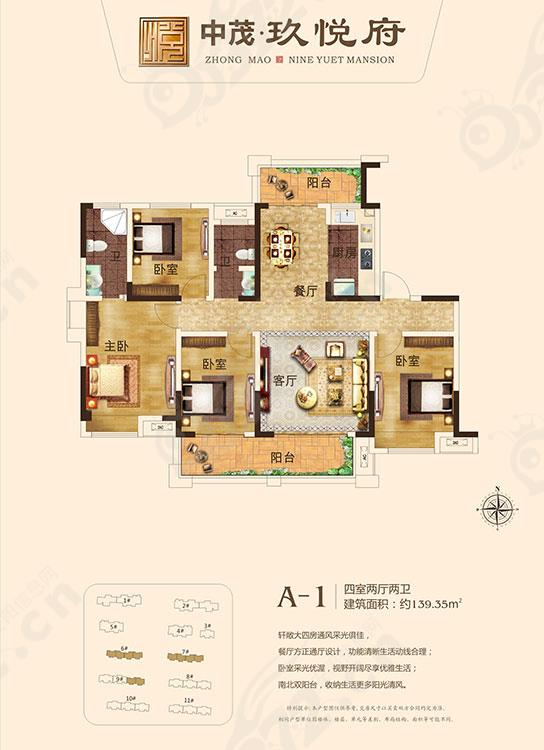 汤阴中茂·玖悦府a1户型(4室)建筑面积:约139.35m05