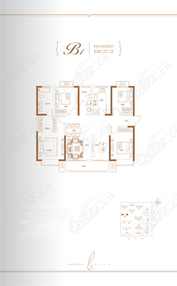 安阳万和城三期b1户型(5室)建筑面积:约143.65m05